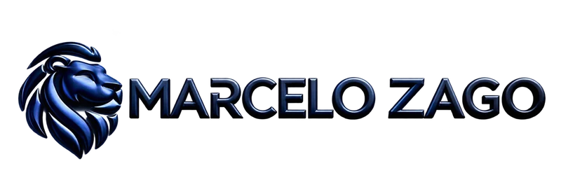 Marcelo Zago — logotipo oficial com leão azul